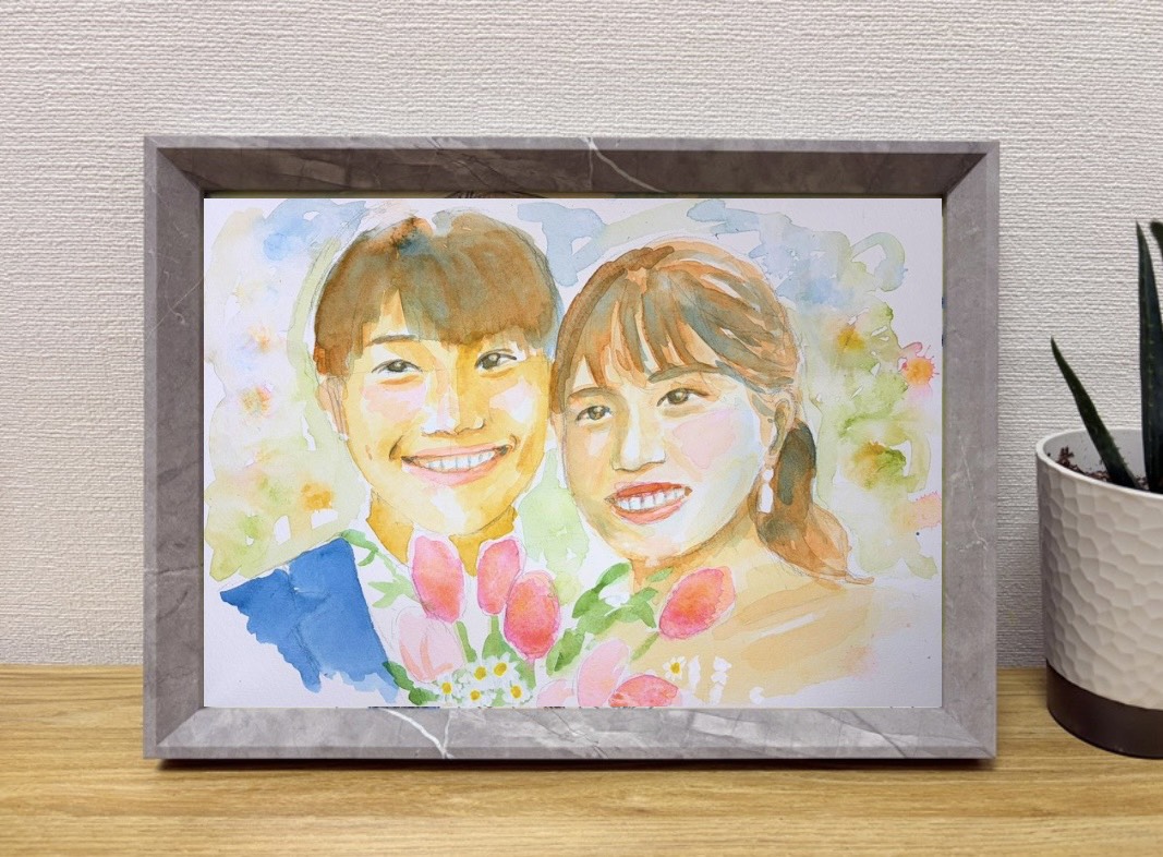友人夫婦の似顔絵・結婚祝い